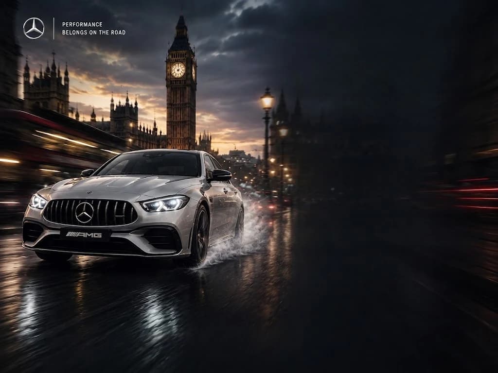 Land Rover-AMG driving through London at dusk