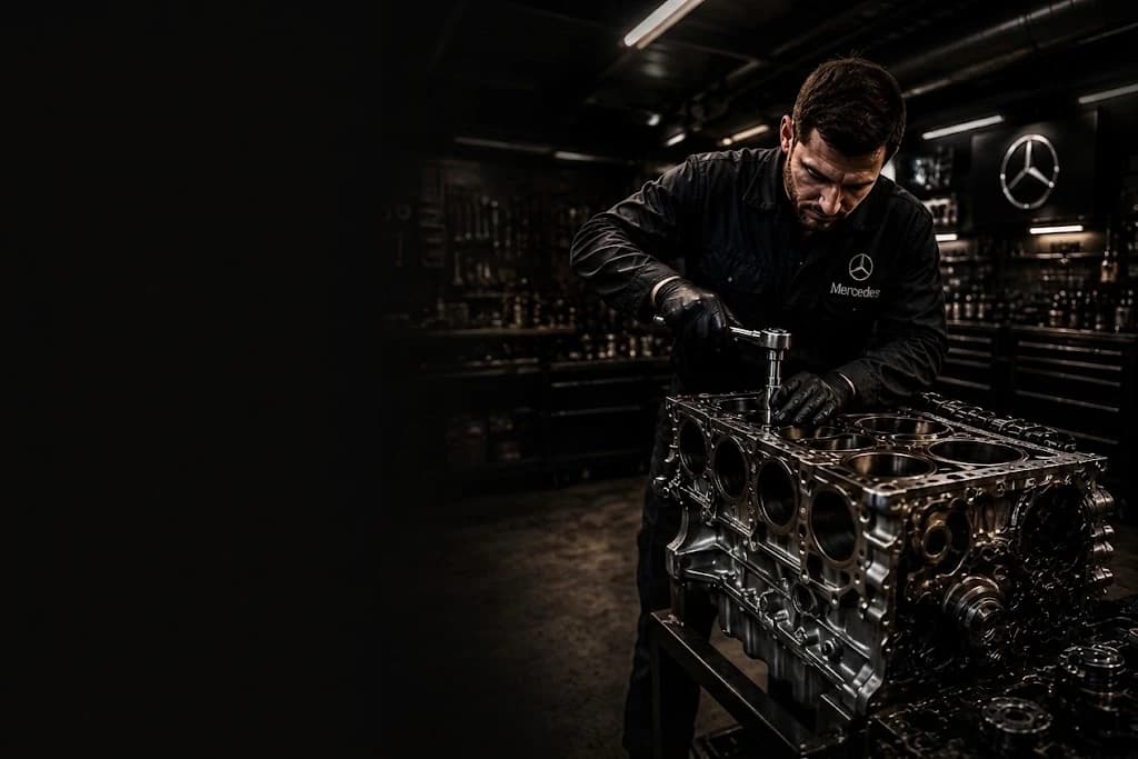 Land Rover technician rebuilding an engine block