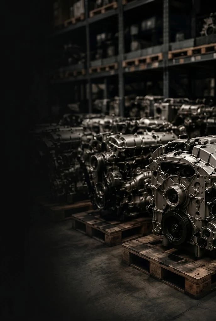 Racked Land Rover replacement engines in storage