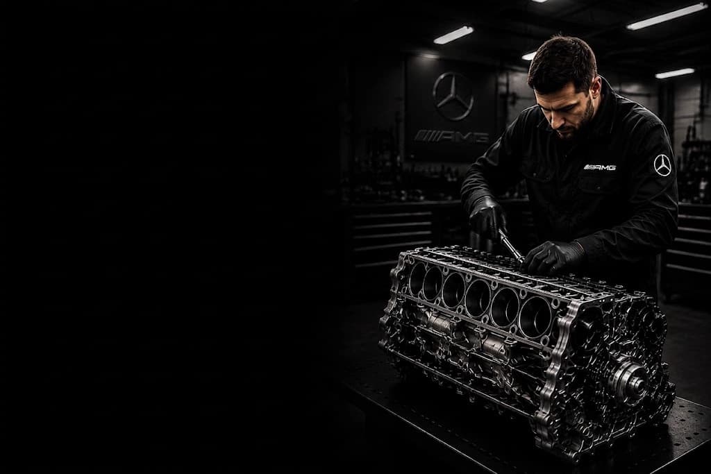 Land Rover technician rebuilding an engine block