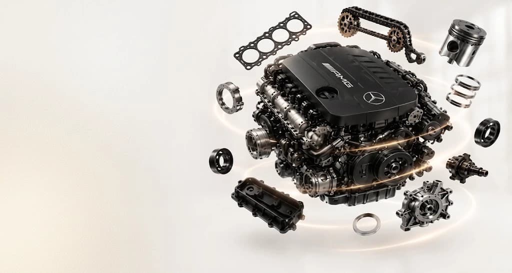 Land Rover exploded engine components