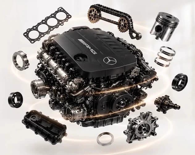 Land Rover exploded engine components
