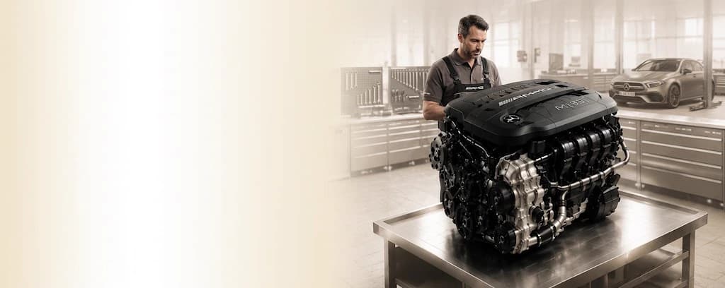 Land Rover engine on workshop stand